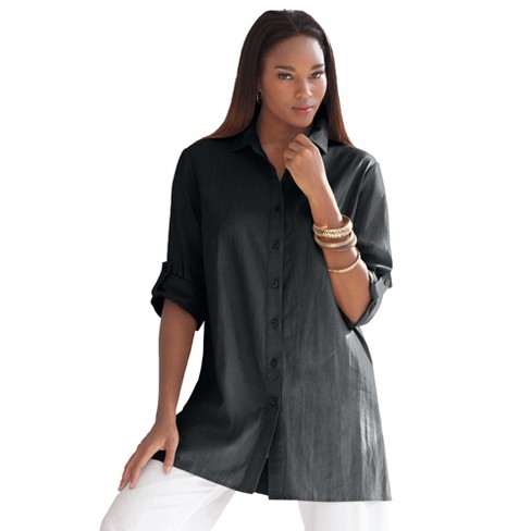 Black linen deals blouse plus size