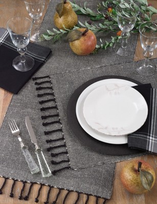 Gray Cotton Table Runner with Tassel Fringe