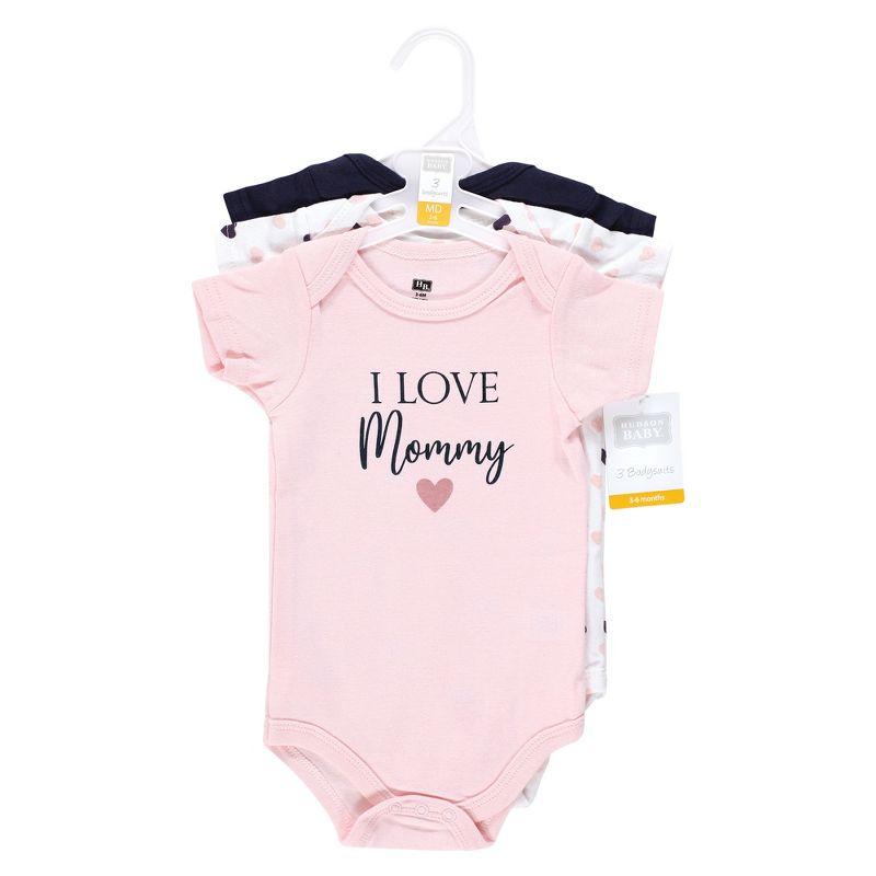 Hudson Baby Infant Girl Cotton Bodysuits, Girl Mommy Pink Navy 3Pk, 2 of 6