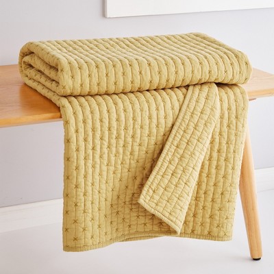 Ochre Cotton Reversible Quilted Throw Blanket