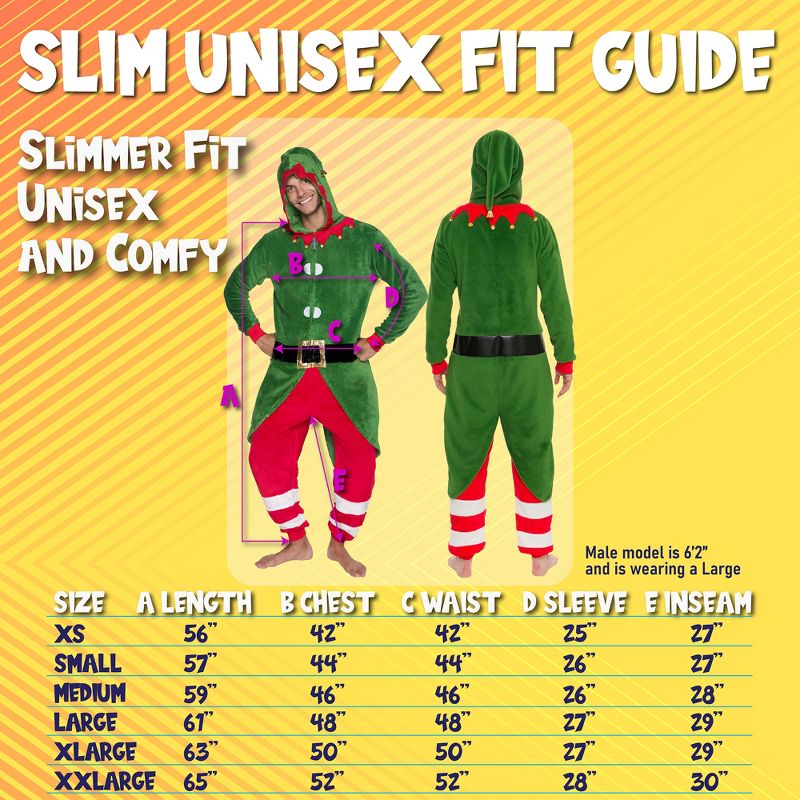 FUNZIEZ! - Holiday Elf Slim Fit Men's Novelty Union Suit Costume for Halloween, 3 of 7