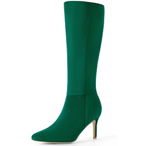 Allegra K Women's Pointed Toe Side Zip Stiletto Heel Knee High Boots - 1 of 4