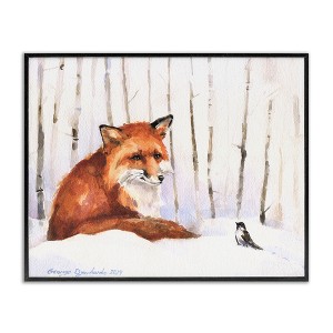 Stupell Industries Meeting of Fox And Sparrow Framed Giclee Art, Black, 20" x 16" - 1 of 4