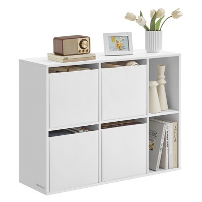 Bookshelf, Superfast Toolless Assembly, Cube Storage Organizer, Shelving Unit, 6 Compartments, 4 Fabric Drawers, 10.6 x 32.7 x 24.3 Inches