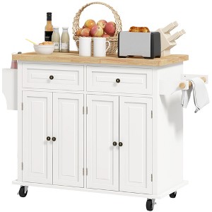 Kitchen Island on Wheels, Rolling Cart with Rubberwood Top, Spice Rack, Towel Rack and Drawers - 1 of 4