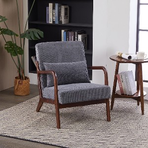 Lyngins Mid-Century Modern Accent Chair, Upholstered Arm Chair with Pillow, Ergonomic Rubberwood Reading Chair Living Room Chair, Easy Assembly - 1 of 4