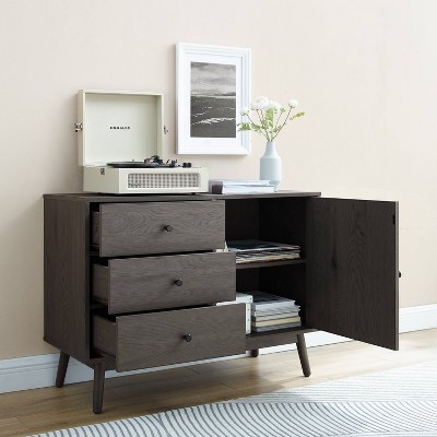 Gray Wood Mid-Century Modern Media Console with Storage