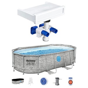 Bestway 7 Colored LED Relaxing Waterfall Cascade Pool Accessory & Power Steel Swim Vista 14' x 8' x 39.5" Oval Outdoor Above Ground Swimming Pool Set - 1 of 4