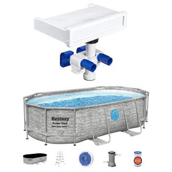 Bestway 7 Colored LED Relaxing Waterfall Cascade Pool Accessory & Power Steel Swim Vista 14' x 8' x 39.5" Oval Outdoor Above Ground Swimming Pool Set