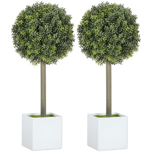 HOMCOM Lifelike Artificial Plants Set of 2, 1.5FT Fake Boxwood Topiary Balls with 114 PE Leaves, Potted Faux Trees for Home Office Decor, Green - 1 of 4