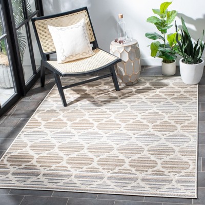 Grey and Ivory Geometric Washable Synthetic Area Rug