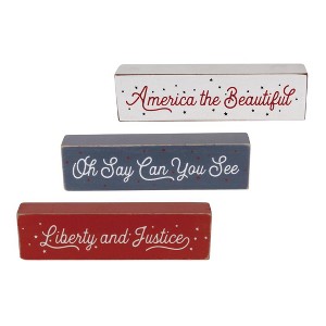 Transpac MDF Patriotic July 4th Sentiment Block Decor Set of 3 Home Decorations Tabletop - 1 of 1
