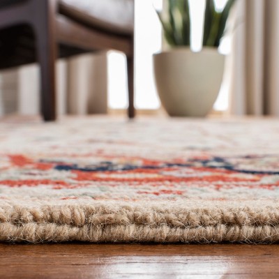 Ivory and Red Hand-Hooked Wool Rectangular Runner