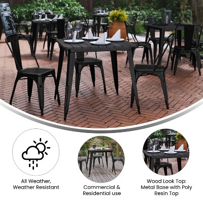 Black Poly Resin and Steel Indoor/Outdoor Dining Table, 31.5" Square