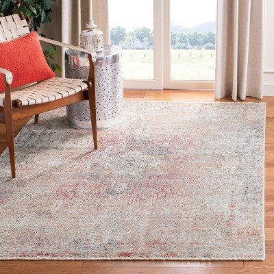 Gray and Red Hand-Knotted Wool and Viscose Area Rug
