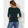 INSPIRE CHIC Women's Stripes Casual Basic Elbow Sleeves Boat Neck Slim Fit T-Shirts - 4 of 4