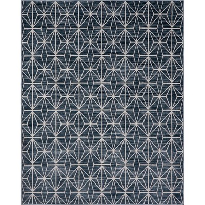 Navy Blue and Ivory Rectangular Easy-Care Area Rug 8' x 10'