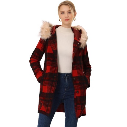 Red and black plaid winter coat deals