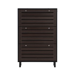 Vynxaria Minimalist Slim Tipping Bucket Shoe Cabinet with Hanging Hooks and 3 Flip Drawers - Stylish Entryway Organizer in Black - 1 of 4