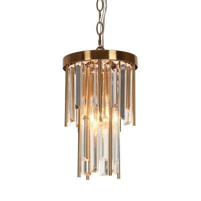 LNC Athean 1-Lights 8" Gold Mid-Century Modern  Luxury 2-Tier Mini Crystal Prism Chandelier,Gold