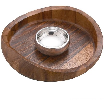 nambe Butterfly Collection Chip and Dip Serving Tray and Bowl, 2 Piece Set, Metal Dip Bowl for Salsa and Guacamole, 16" Large Party Platter for Snacks