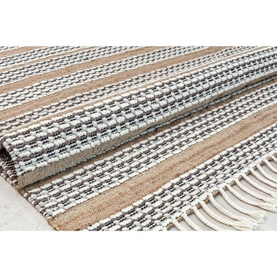 Handmade Natural Jute and Wool Striped Area Rug with Tassels