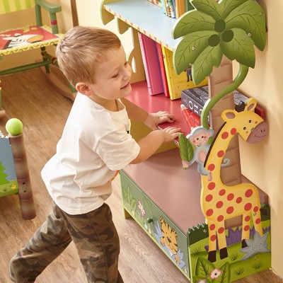 Sunny Safari Jungle Themed Kids Wooden Bookshelf with Drawer