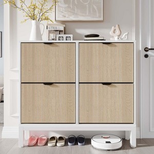Jojoka Farmhouse Fluted Shoe Storage Cabinet with 4 Flip Drawers and Adjustable Shelves for Entryway - 1 of 4