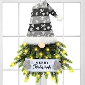 Lighted Gnome Christmas Door Wreath, Artificial Santa Xmas Hanging Sign - 1 of 4