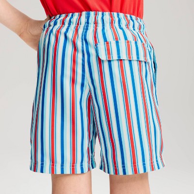 Детские купальники Cat & Jack Boys' Americana Striped Swim Trunks – Cat & Jack™ Blues/Radical Red M — фото 4