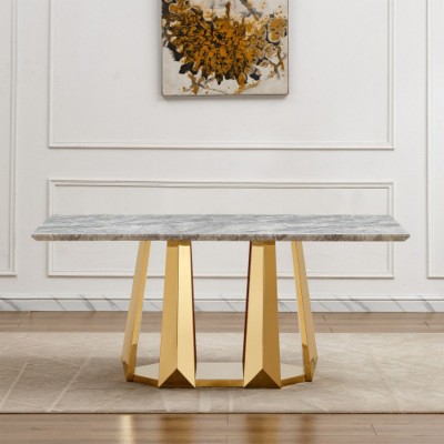 Modern 70'' Faux Marble Dining Table with Gold Stainless Steel Base, Large Rectangular High Gloss Table for Kitchen or Dining Room – The Pop Home
