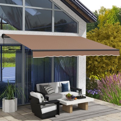 Coffee Brown 12' x 10' Retractable Awning with Manual Crank Handle