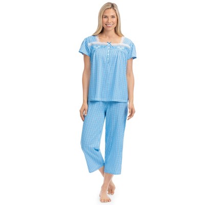 Collections Etc 2-piece Gingham Check Capri Pajama Set Large Blue : Target
