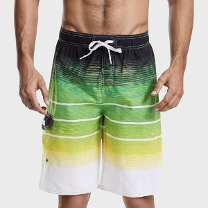 Anna-Kaci Swim Men's Ombre Stripe Swim Trunks with Drawstring Waistband and Quick-Dry Lightweight Fabric for Comfortable Wear - 1 of 4