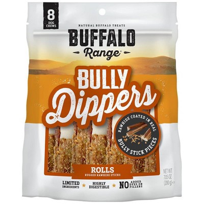 Buffalo Range Bully Dipper Rolls Hickory Smoked Flavor Rawhide Chew Dog Treats - 8ct