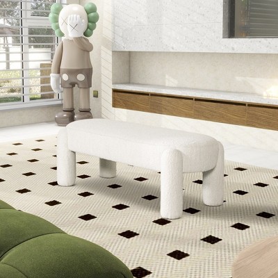 Milk Cream White Boucle Upholstered Eucalyptus Bench