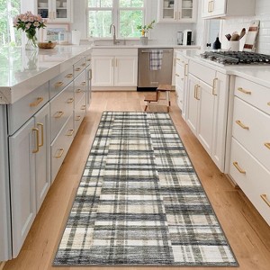 Striped Geometric Washable Runner Rug - Stain Resistant, Non-Slip Backing, Low Pile - For Hallway, Laundry, Bedroom - 1 of 4