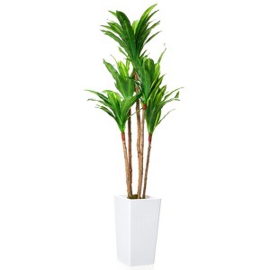 Orieon 4.8FT Artificial Dracaena (Brazil Wood) Tree, Tall Faux Plant in White Planter for Home & Office Decor - 1 of 4