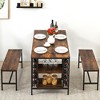 ODK 3-Piece Rectangular Dining Table Set for 4 with Wine Rack, Storage Shelf and 2 Benches, Kitchen Table Set for Small Spaces, Apartments, Home - 3 of 4