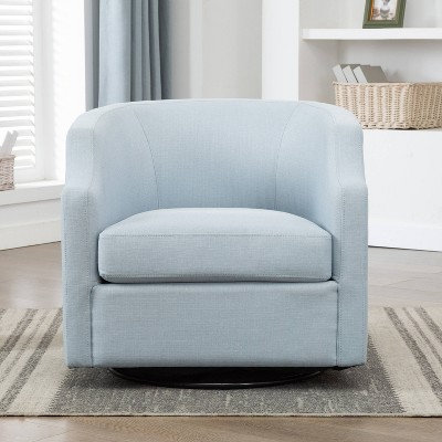 Sky Blue Transitional Swivel Barrel Accent Chair in Polyester
