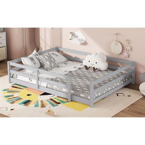 TUYOHW Twin Size Toddler Floor Bed with Fence for Kids,Modern Metal Montessori Bed for Bedroom - 1 of 4