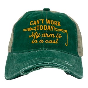 Can't Work Today My Arm Is In A Cast Hat Funny Fishing Rod Joke Cap - Crazy Dog - 1 of 4