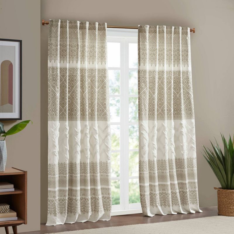 84"x50" Mila Cotton Printed Room Darkening Window Curtain Panel with Chenille detail and Lining, 2 of 8