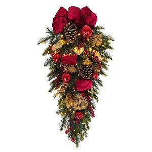 Puleo 28" Pre-Lit Red Ribbon Swag Battery Operated with LED Lights - 1 of 4