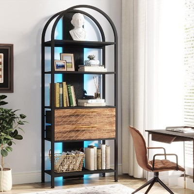 Tribesigns 4-Tier Bookshelf with 2 Drawers and LED Light