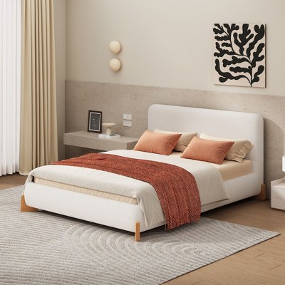 NicBex Full/Queen Upholstered Bed Frame with Boucle Headboard,Platform Bed Frame with Solid Wood Slats Support,No Box Spring Needed,Easy Assembly