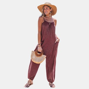 Women's Chic Burgundy Jumpsuit for Effortless Beach Glamour - Cupshe - 1 of 4