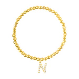 Adornia 14k Gold Plated Stretch Bead Bracelet with Pearl Letter - 1 of 3
