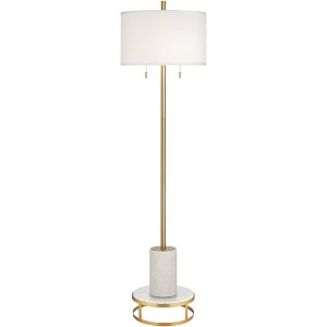 Possini Euro Design Italian Modern Floor Standing Lamp with Riser 69.5" Tall Gold Metal White Drum Shade Living Room Reading House Bedroom - 1 of 4