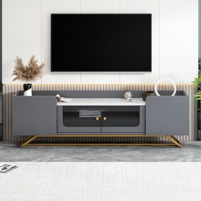 NicBex TV Stand Sleek Design TV Stand with Fluted Glass Contemporary Entertainment Center for TVs Up to 70 Inches with Gold Frame Base